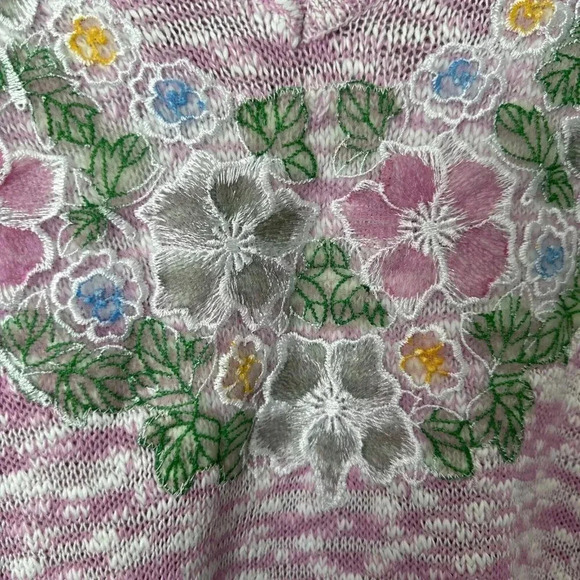 Vintage Floral Sweater Womens Small Pink Pastel Modest V-Neck 80s Pullover - Picture 6 of 16